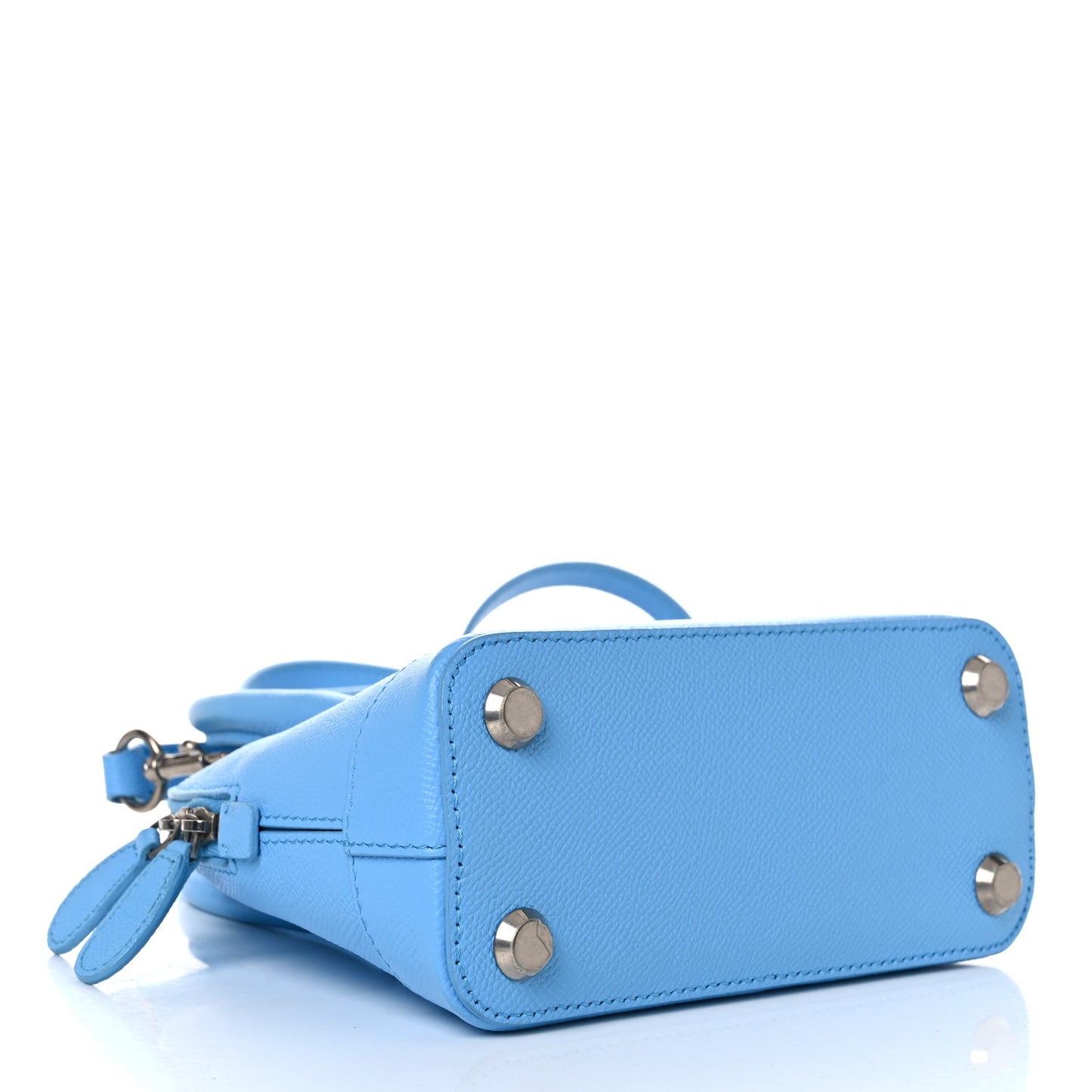 Signature Grained Calfskin Logo XXS Ville Top Handle Bag Baby Blue Black