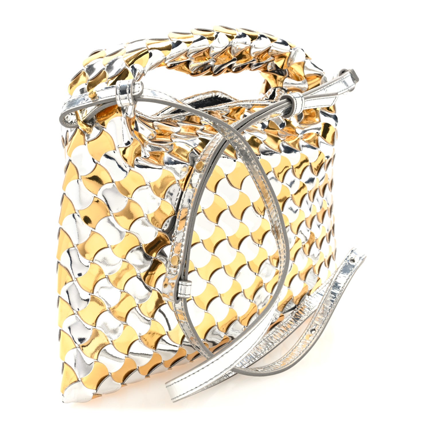 Bottega Veneta Metallic Lambskin Intrecciato Mini Hop Silver Gold 3 of 9