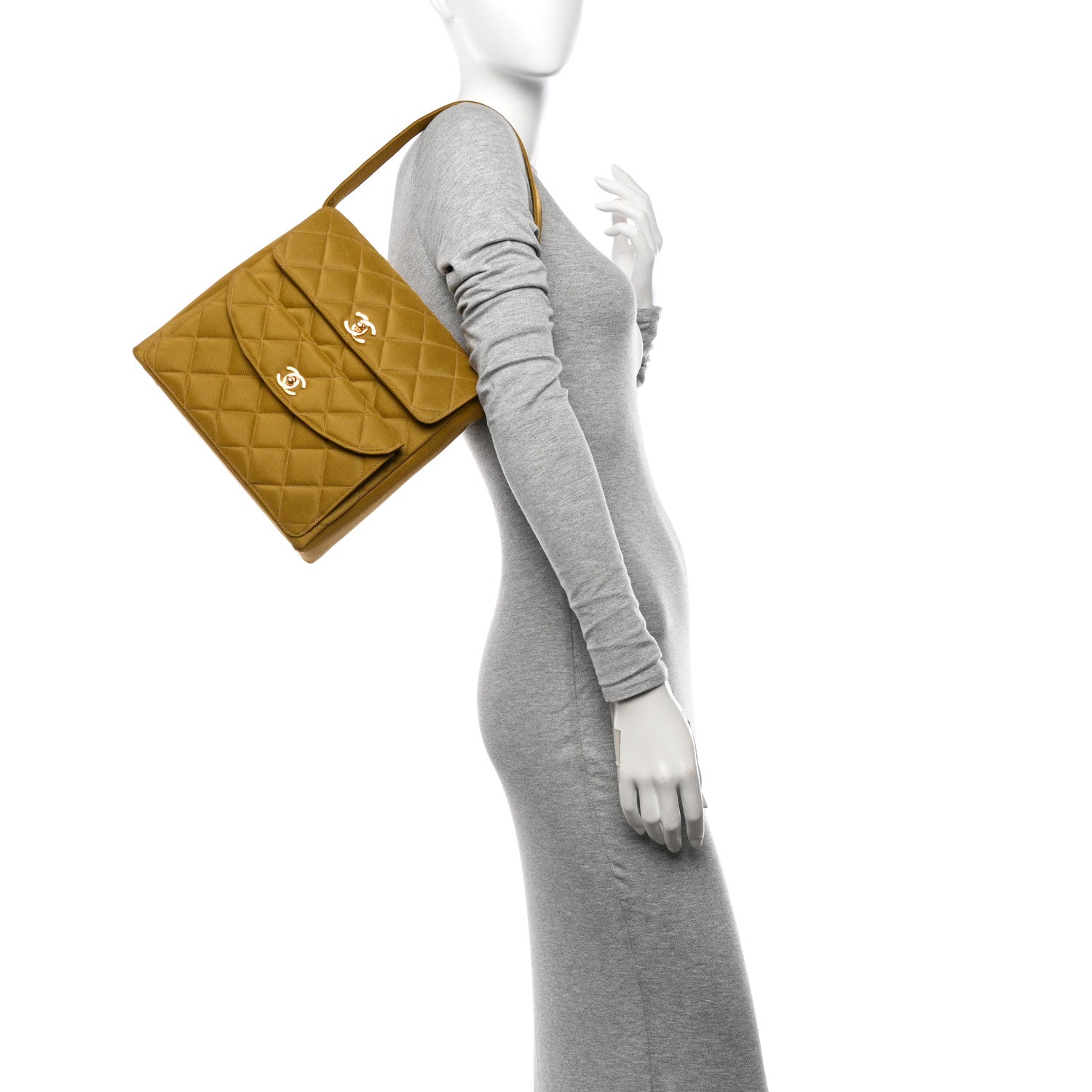 Chanel Nylon Quilted Double Pocket Shoulder Bag Dark Yellow 2 of 12