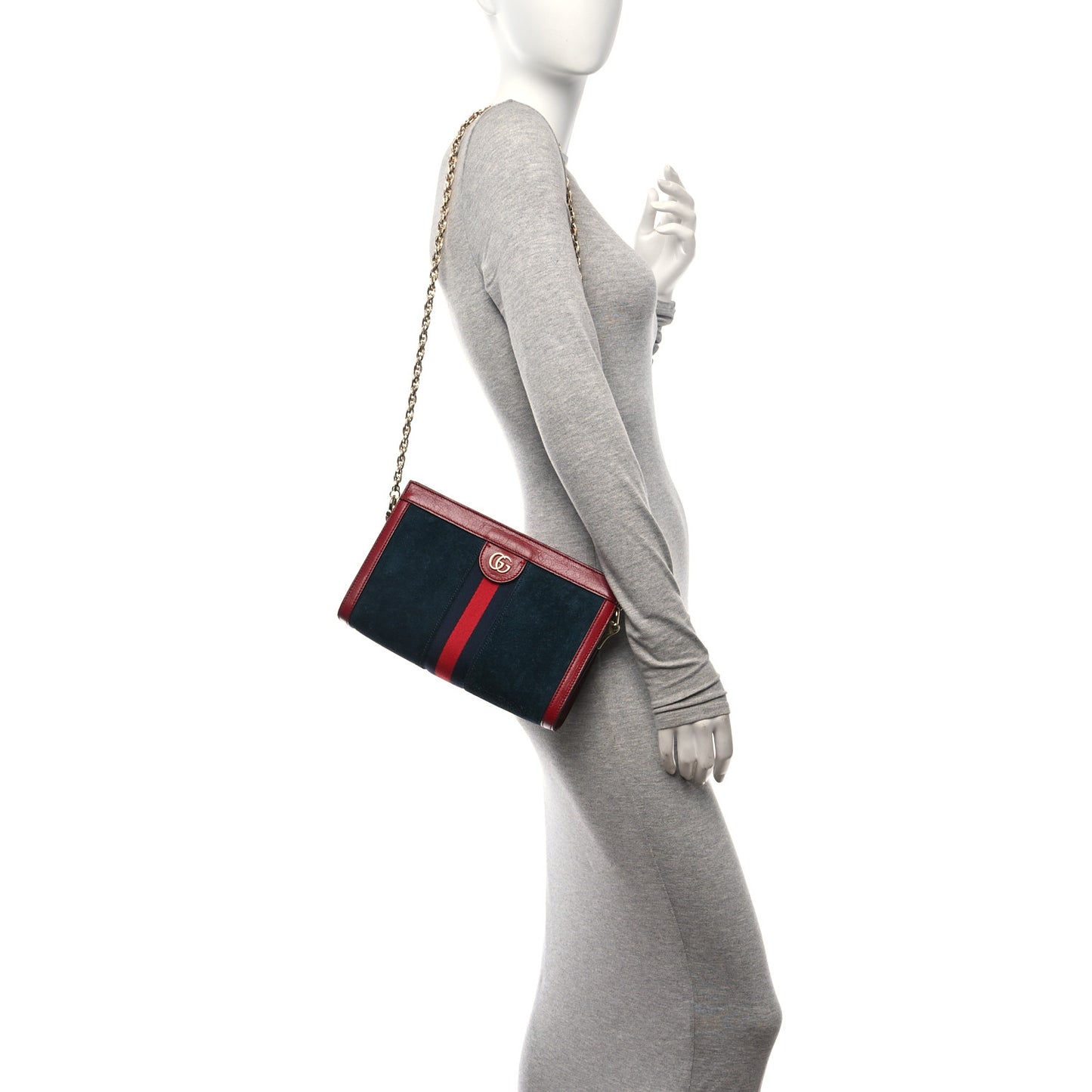 Suede Calfskin Web Small Ophidia Chain Shoulder Bag New Blue Romantic Cherry