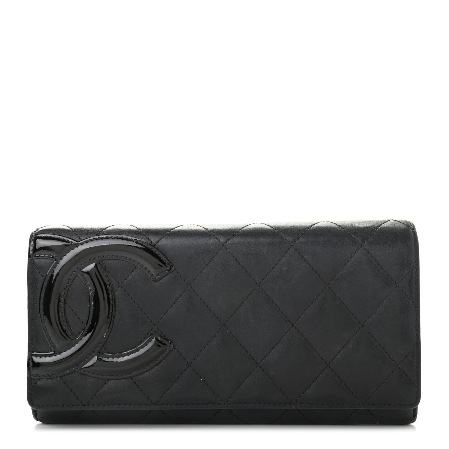 Calfskin Quilted Cambon Tri-Fold Wallet Black