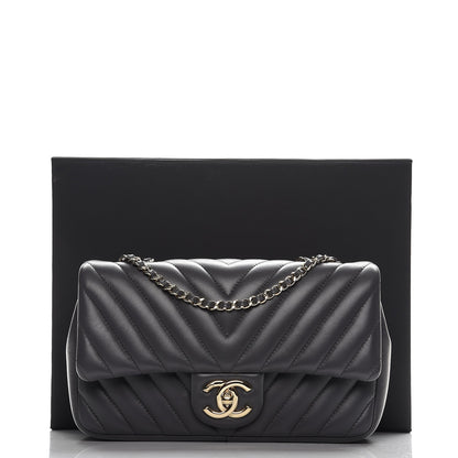 Chanel Lambskin Surpique Chevron Quilted Small Single Flap Grey 8 of 8