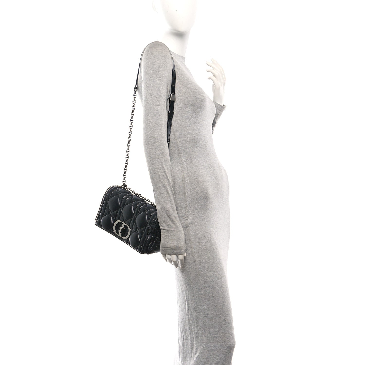 Christian Dior Calfskin Macrocannage Medium Caro Bag Black 2 of 10