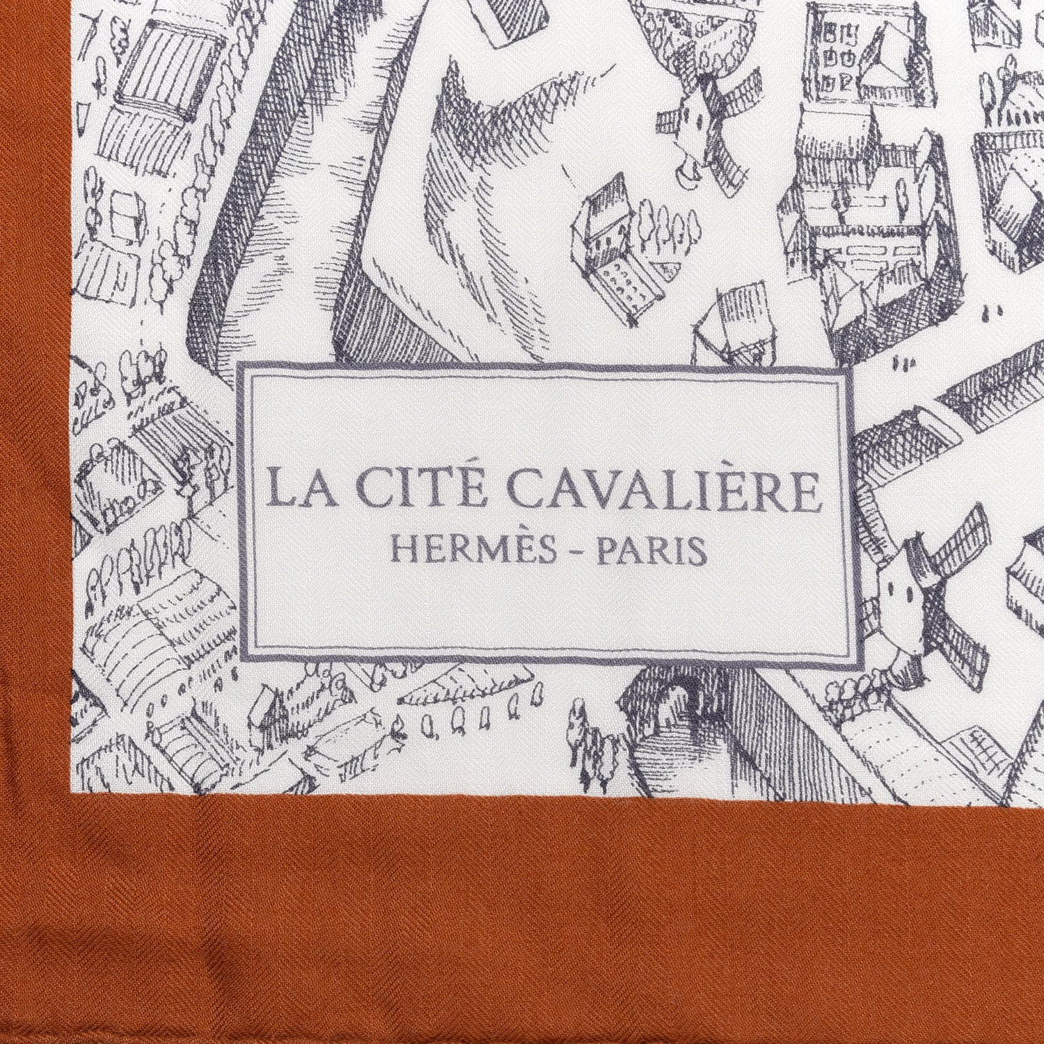 Hermes Cashmere Silk La Cite Cavaliere Shawl 140 Caramel White Anthracite 2 of 4