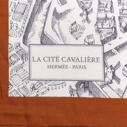 Hermes Cashmere Silk La Cite Cavaliere Shawl 140 Caramel White Anthracite 2 of 4