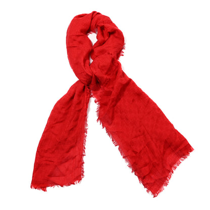 Gucci Cotton Wool Silk GG Monogram Calicotto Fringe Scarf Red 1 of 3
