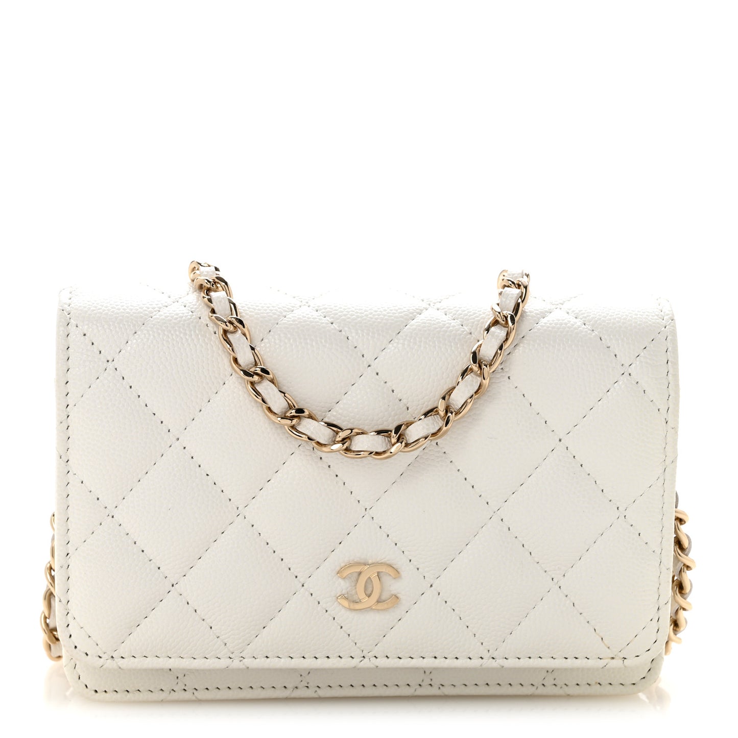 Caviar Quilted Mini Wallet On Chain WOC White