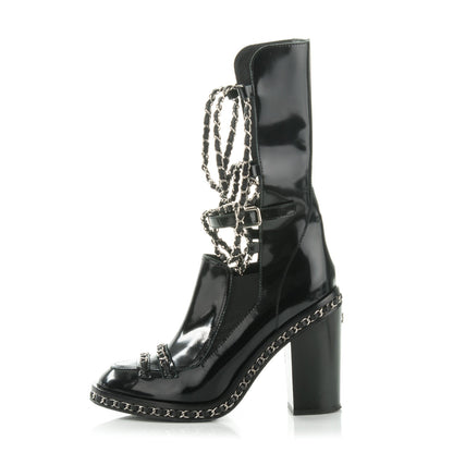 Chanel Patent Chained Tall Combat Boots 39.5 Black 1 of 7