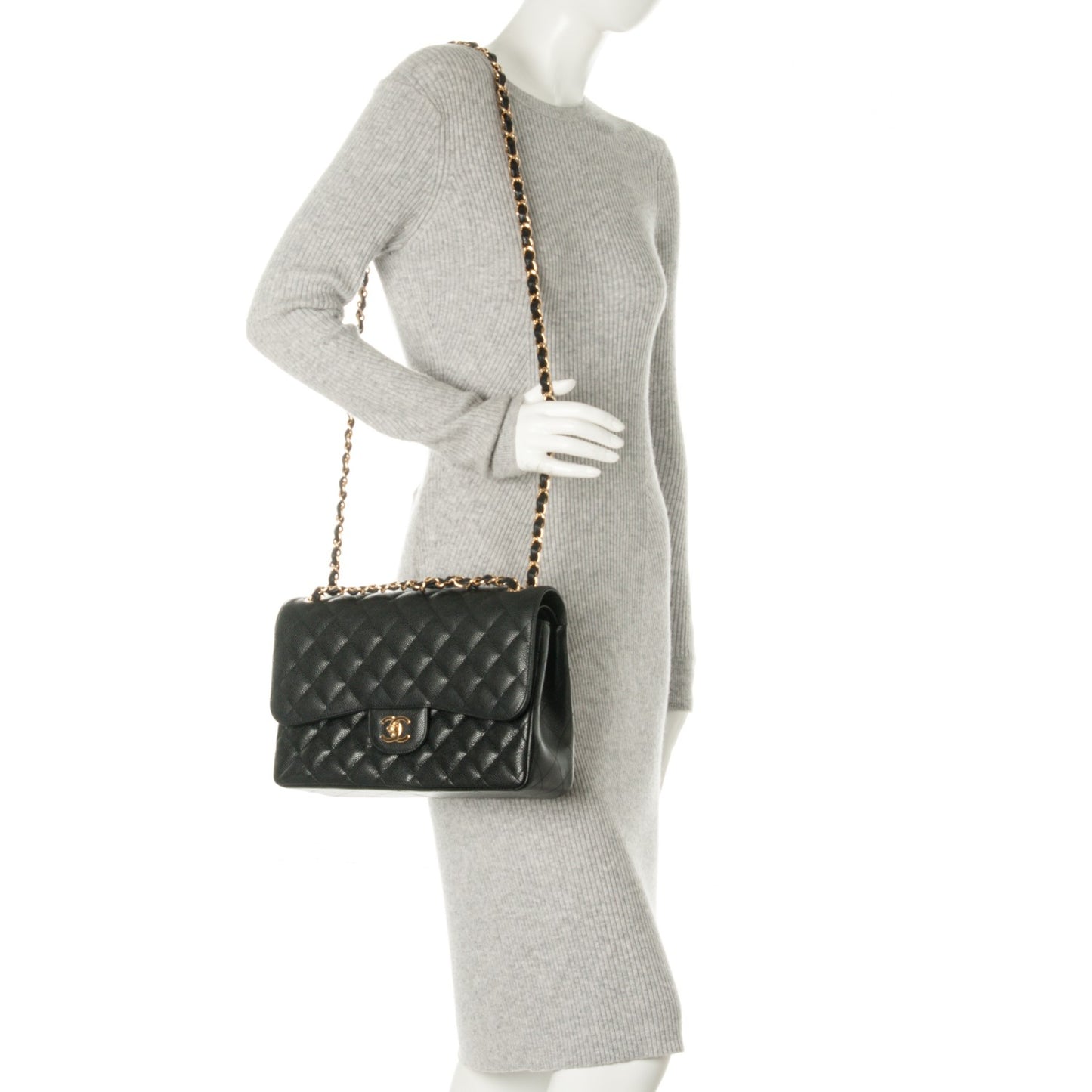 Caviar Quilted Jumbo Double Flap Black