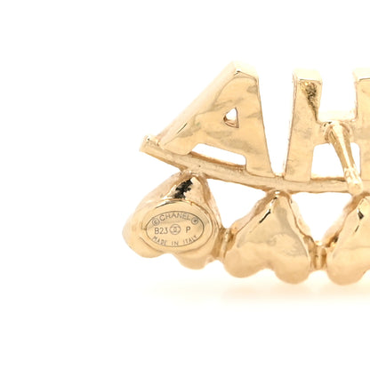 Chanel Crystal Heart Cha-Nel Logo Earrings Gold 4 of 5