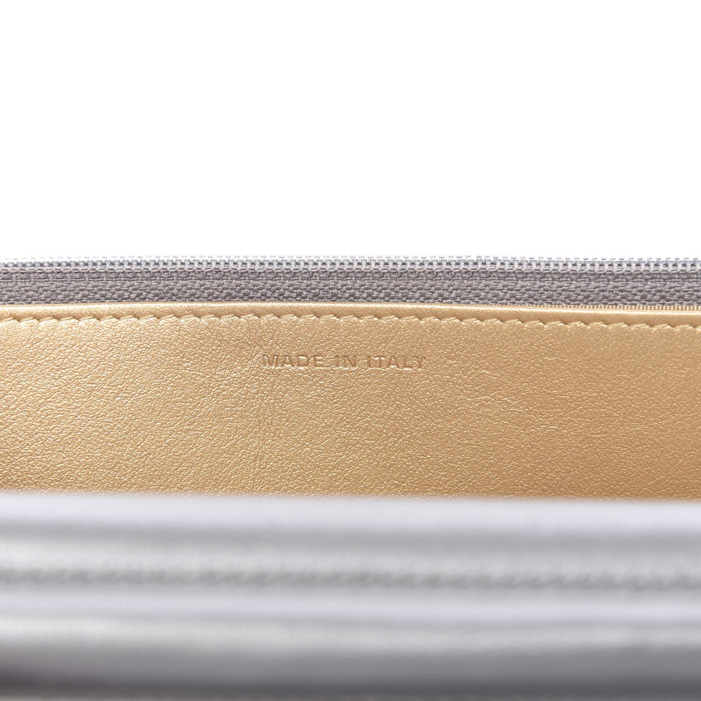 Metallic Goatskin Quilted Timeless CC Wallet On Chain WOC Silver
