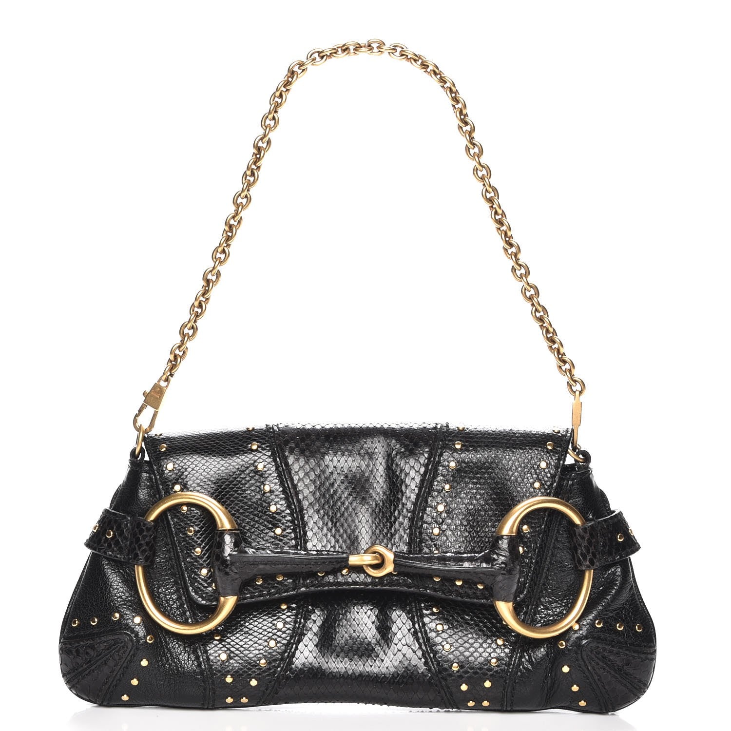 Gucci Python Studded Horsebit Chain Clutch Black 1 of 7