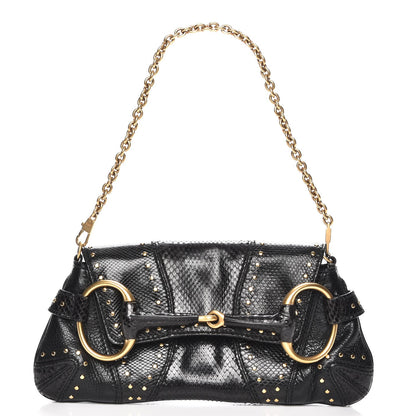 Gucci Python Studded Horsebit Chain Clutch Black 1 of 7