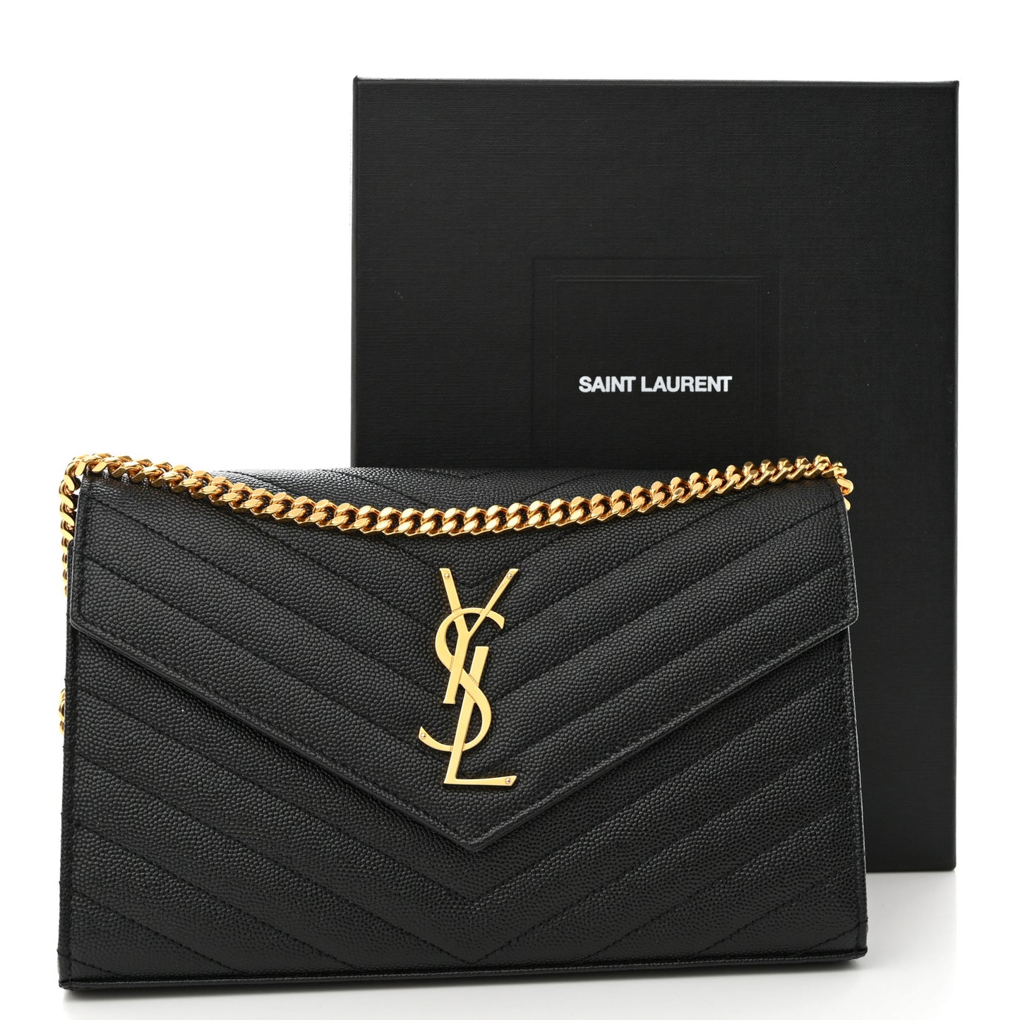 Grain De Poudre Matelasse Chevron Monogram Chain Wallet Black