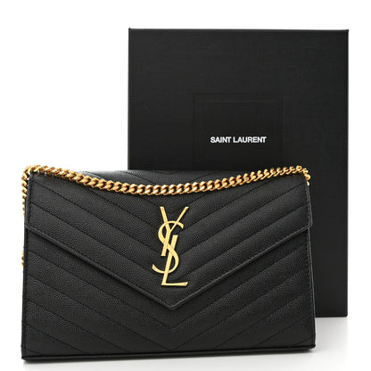 Saint Laurent Grain De Poudre Matelasse Chevron Monogram Chain Wallet Black 11 of 11