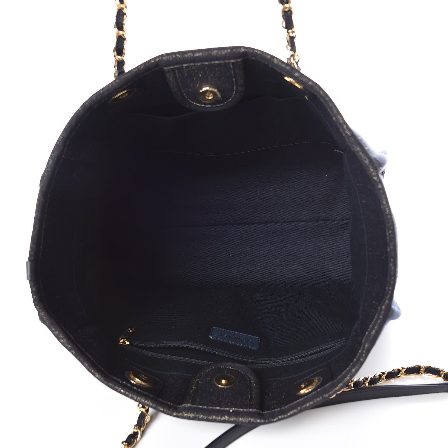 Chanel Lurex Canvas Small Deauville Tote Navy Blue Gold 5 of 10