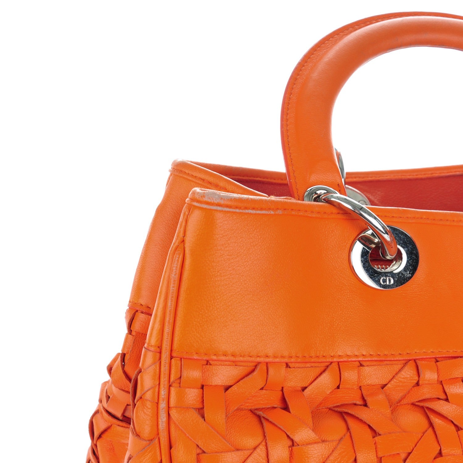 Christian Dior Lambskin Woven North South Avenue Tote Orange 10 of 10