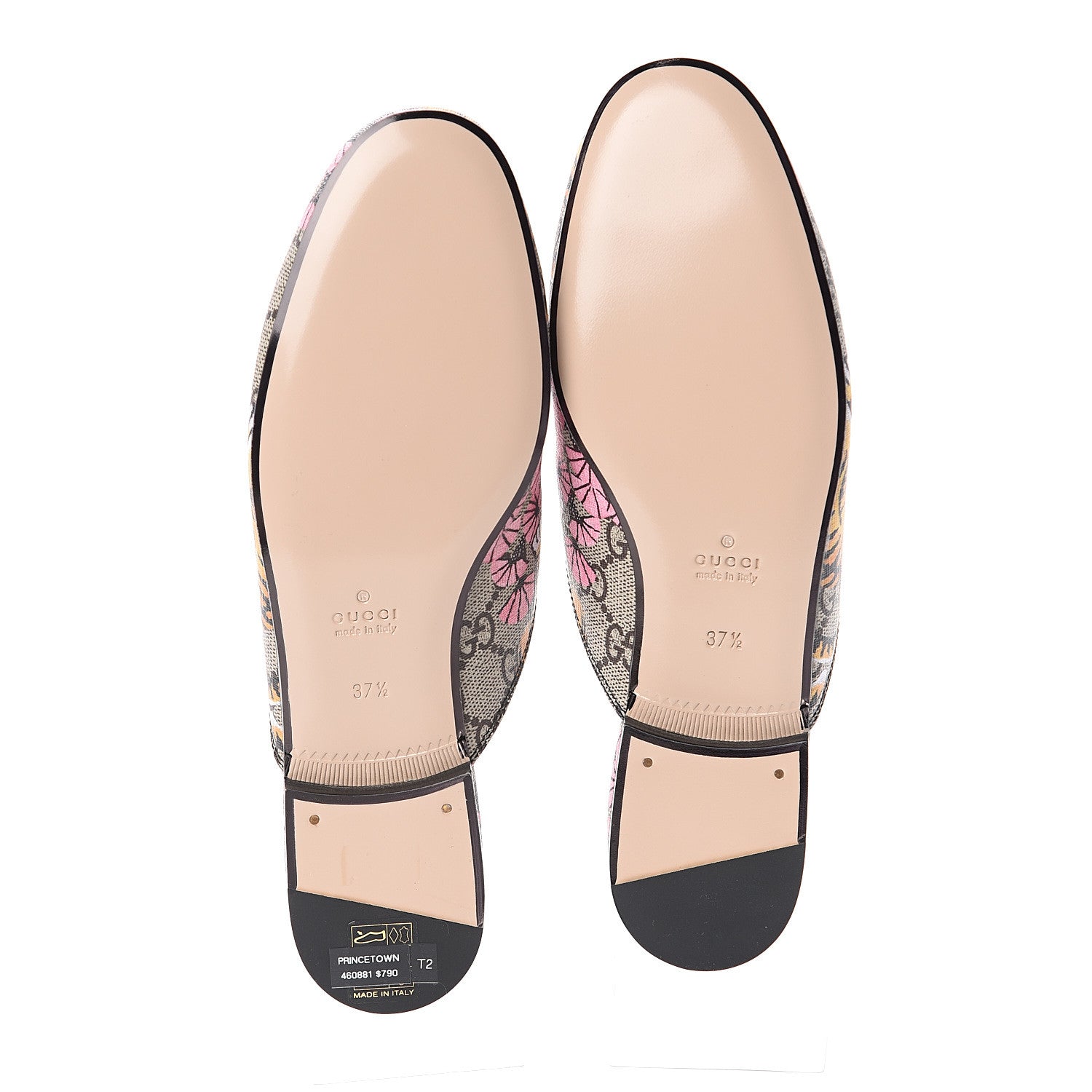 Gucci GG Supreme Monogram Bengal Womens Princetown Slippers 37.5 Beige Crop Pink 5 of 7