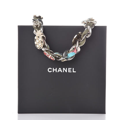Chanel Metal Fabric Strass Pearl Cuba CC Chain Link Choker Necklace Green Pink Silver Gold 4 of 4