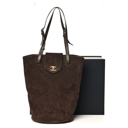Chanel Suede Quilted Large Bucket Bag  Dark Brown 9 of 9