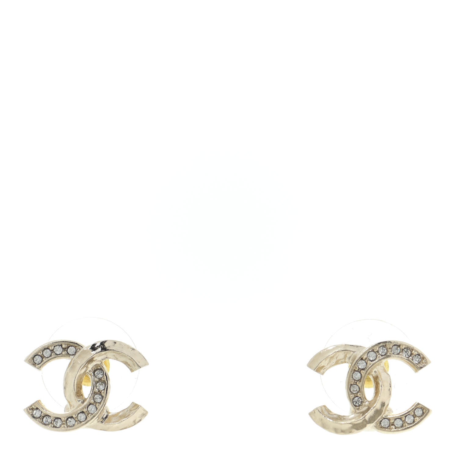 Chanel Textured Metal Crystal CC Earrings Gold 1 of 5