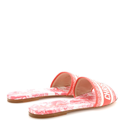Christian Dior Canvas Toile De Jouy Embroidered Dway Flat Slide Sandals 38.5 Coral 5 of 10
