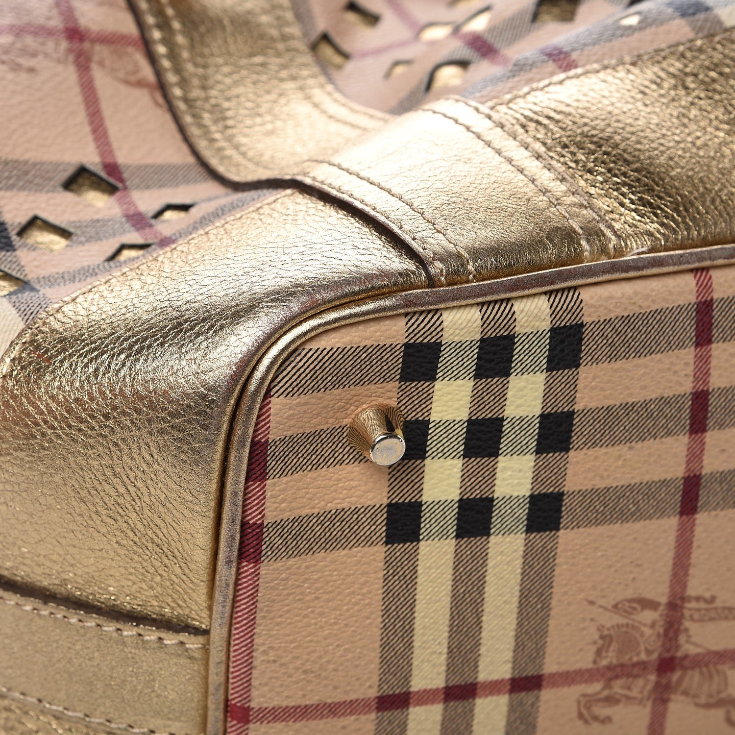 Burberry Haymarket Check Drawstring Claudia Bag Gold 12 of 17