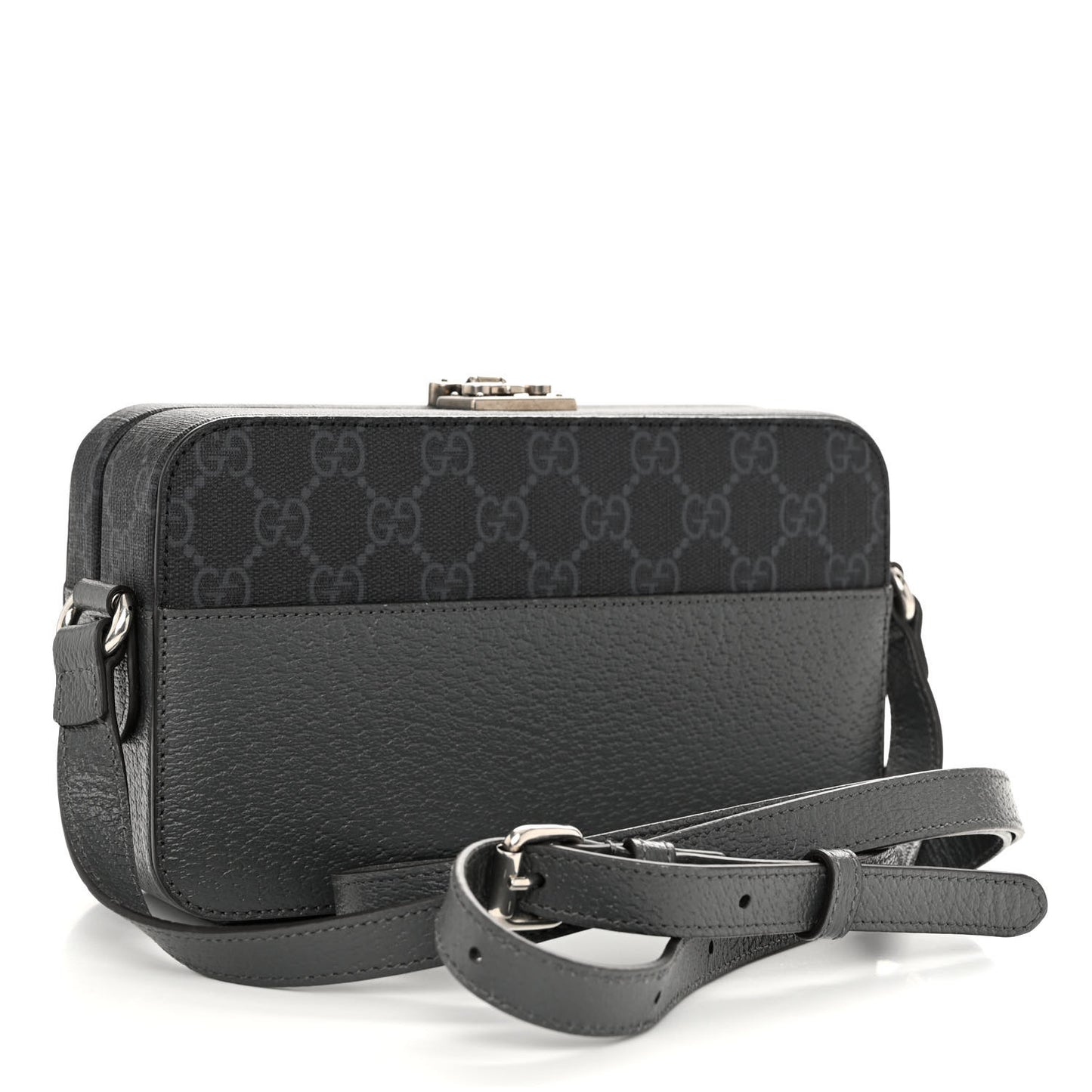 GG Supreme Monogram Textured Dollar Calfskin Mini New Basket Shoulder Bag Black Grey