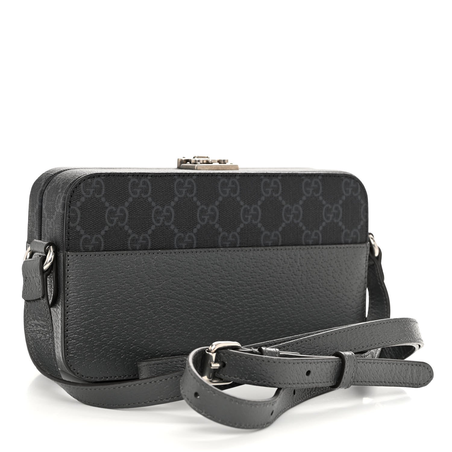 Gucci GG Supreme Monogram Textured Dollar Calfskin Mini New Basket Shoulder Bag Black Grey 3 of 9