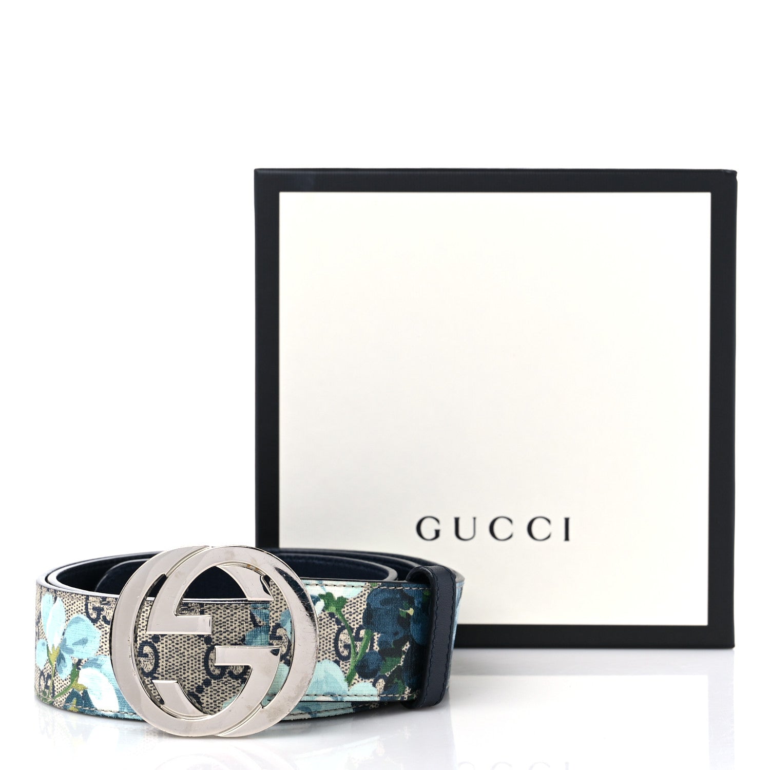 Gucci GG Supreme Monogram Blooms Interlocking G Belt Beige Blue Navy 8 of 8