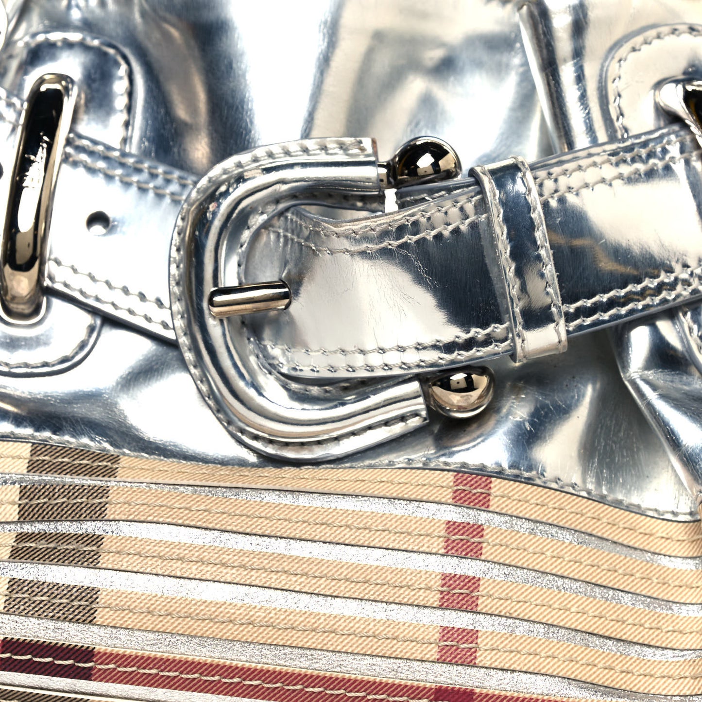 Metallic Patent House Check Sliced Beaton Silver