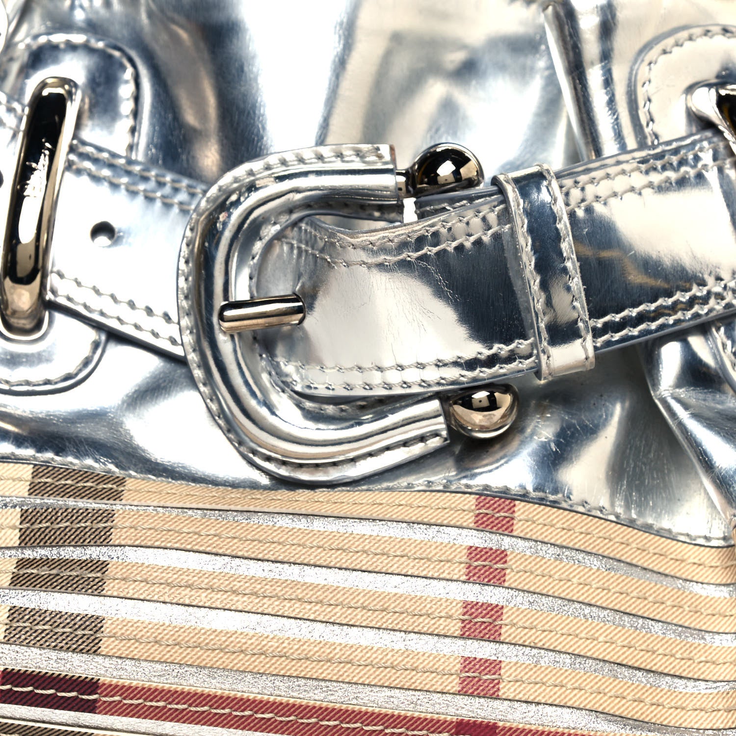 Burberry Metallic Patent House Check Sliced Beaton Silver 9 of 21