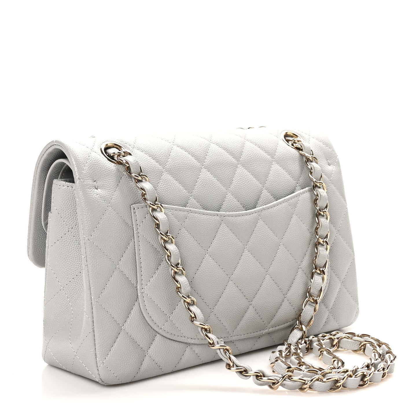 Caviar Quilted Small Double Flap Grey