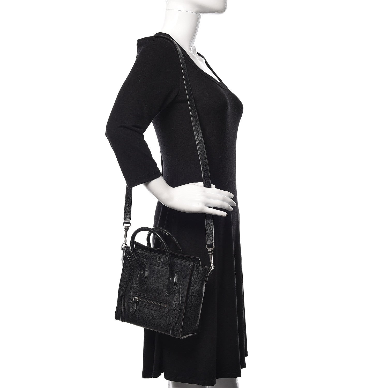 Celine Drummed Calfskin Nano Luggage Black 2 of 11