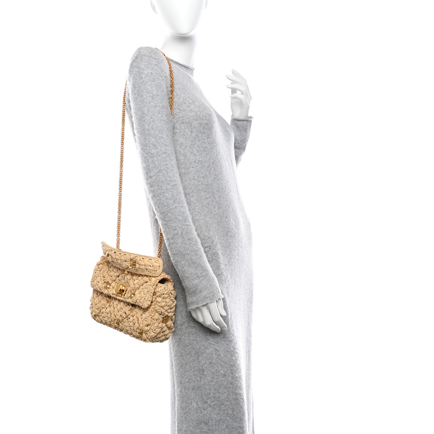 Raffia Medium Roman Stud Shoulder Bag
