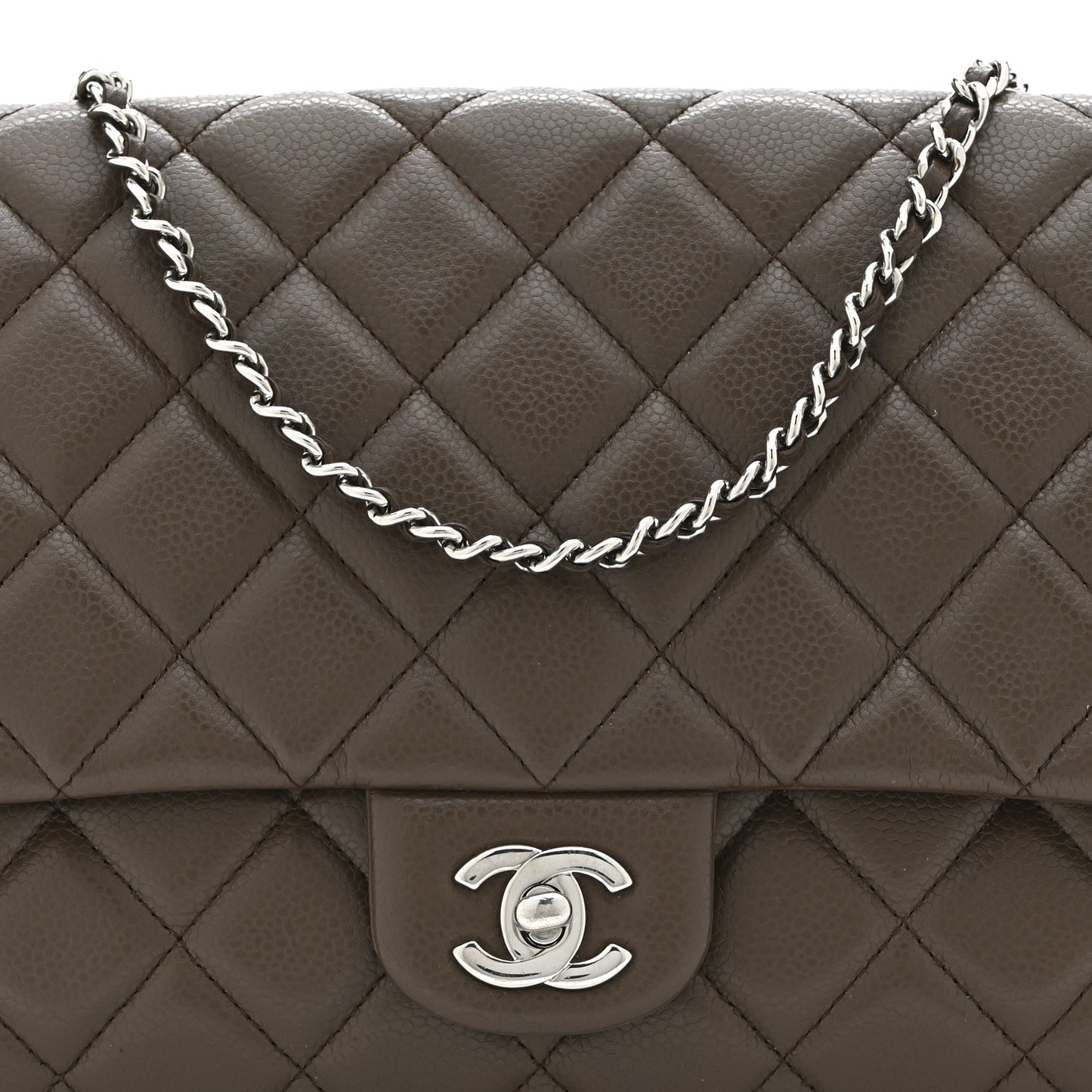 Caviar Quilted Clutch With Chain Flap Brown