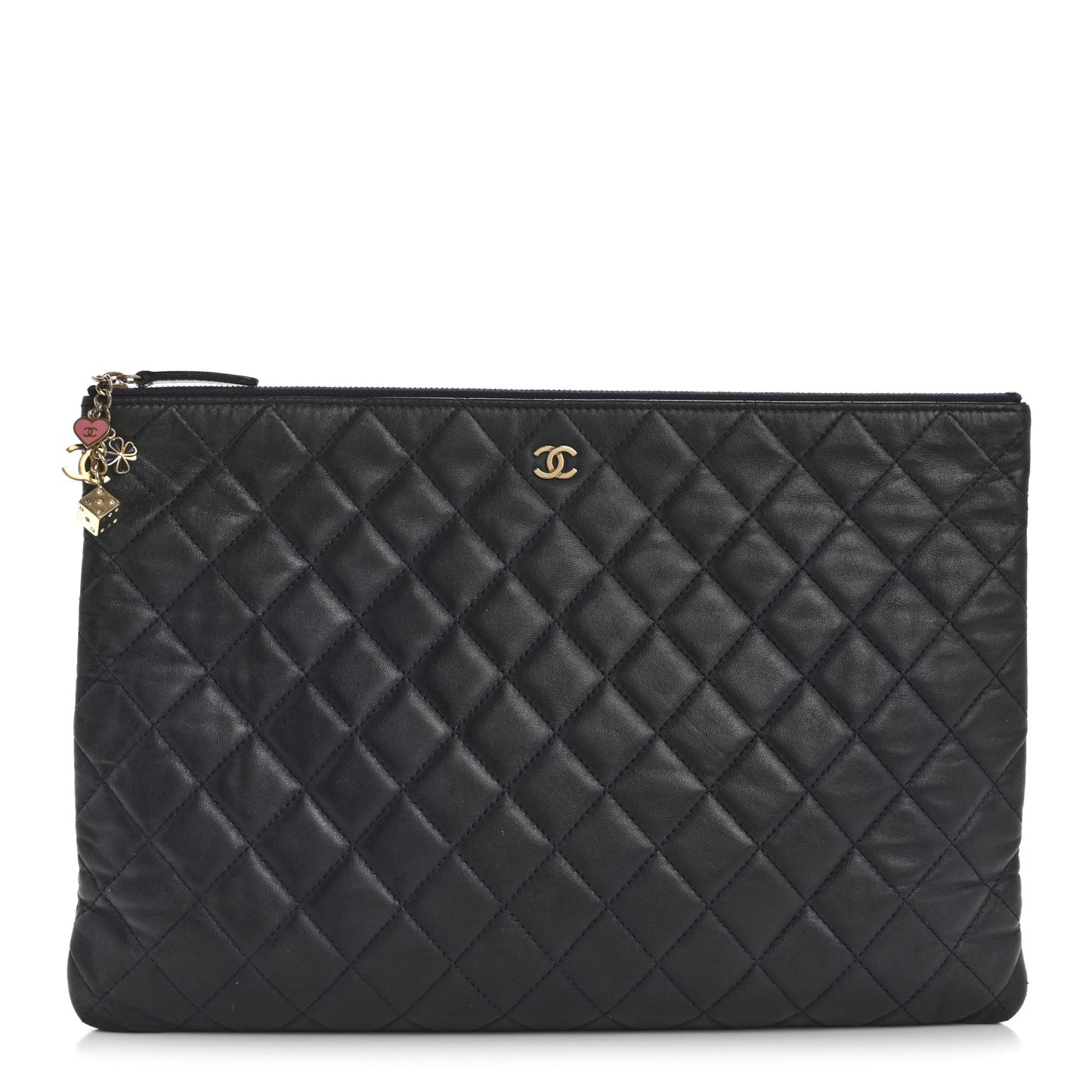 Lambskin Quilted Casino Beauty CC Cosmetic Case Navy