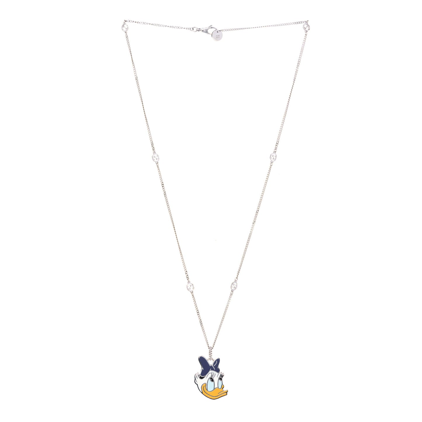 X DISNEY Sterling Silver Enamel Daisy Duck Pendant Necklace