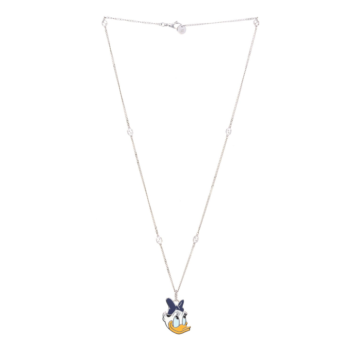 Gucci X DISNEY Sterling Silver Enamel Daisy Duck Pendant Necklace 2 of 6