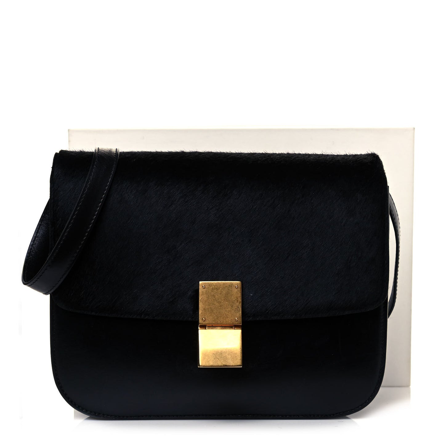 Box Calfskin Pony Hair Medium Box Flap Black