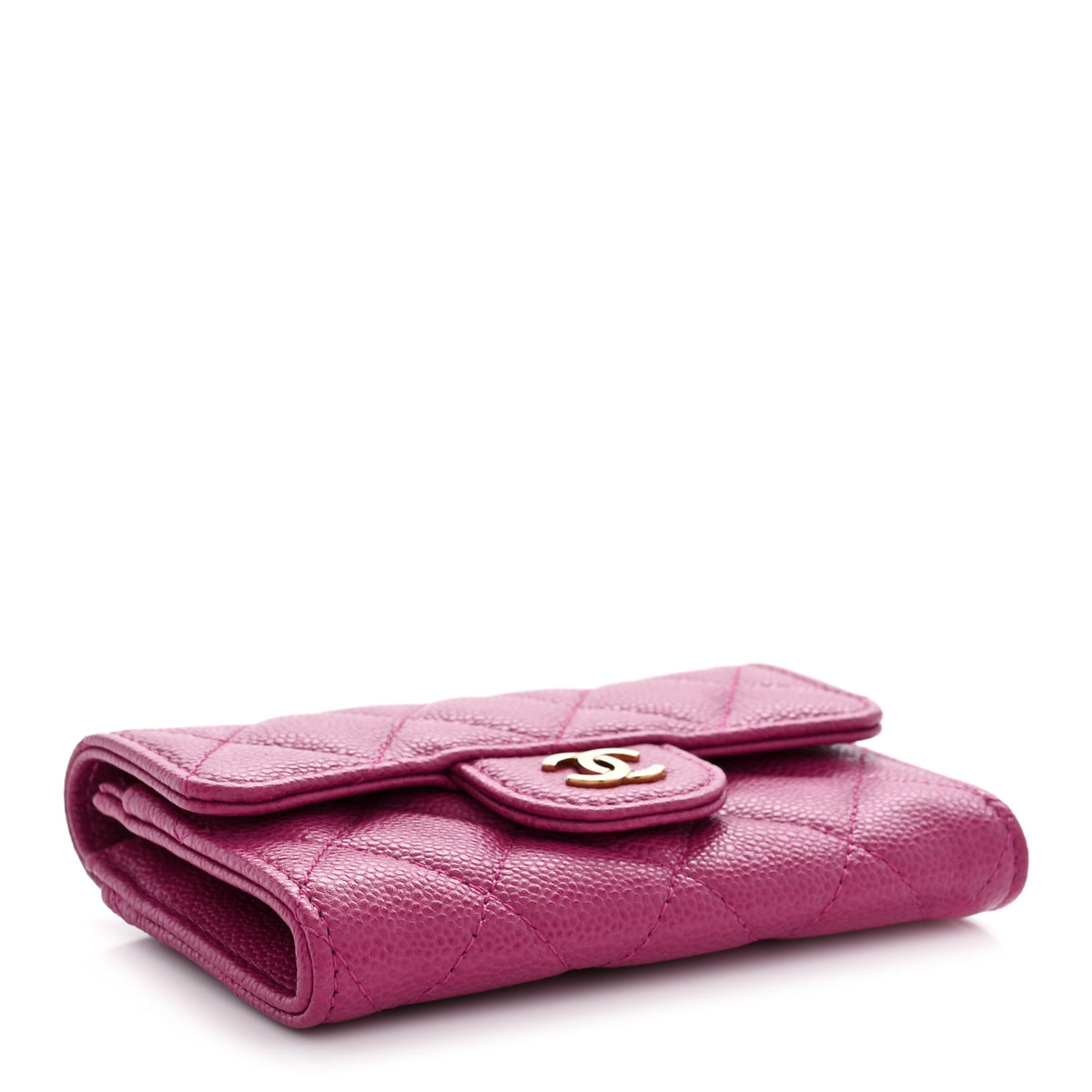Caviar Quilted Flap Card Holder Wallet Purple