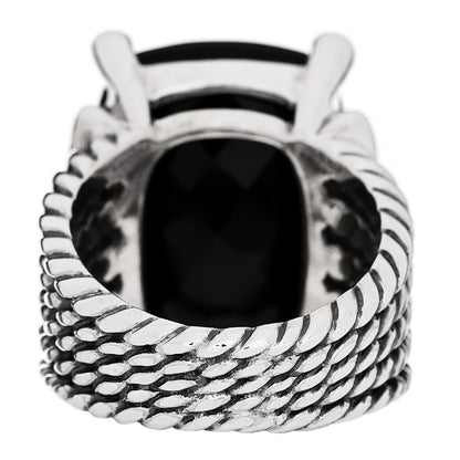 David Yurman Sterling Silver Diamond Black Onyx 20mm Wheaton Ring 52 6 4 of 6