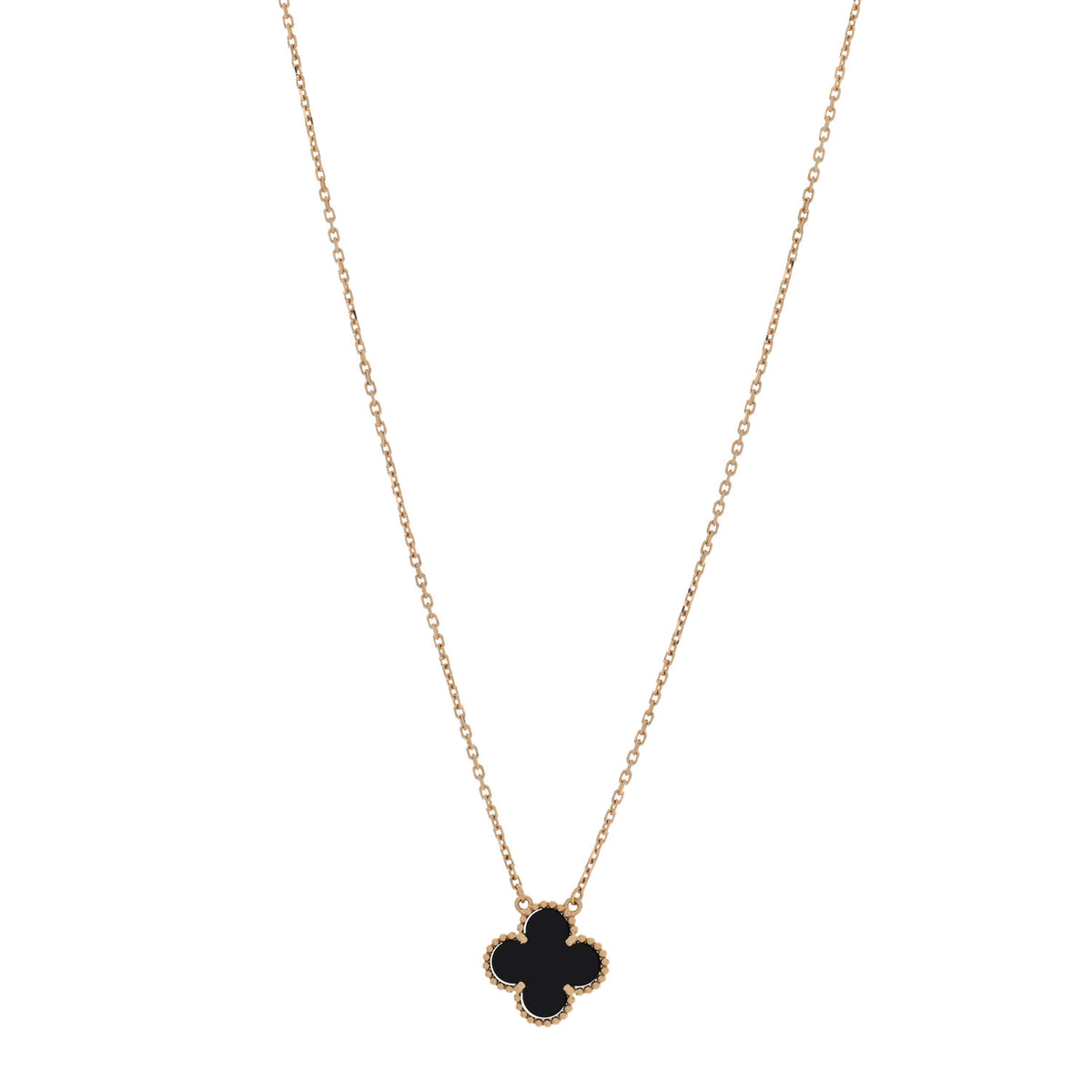 Van Cleef & Arpels 18K Yellow Gold Black Onyx Vintage Alhambra Pendant Necklace 1 of 5