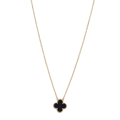 Van Cleef & Arpels 18K Yellow Gold Black Onyx Vintage Alhambra Pendant Necklace 1 of 5