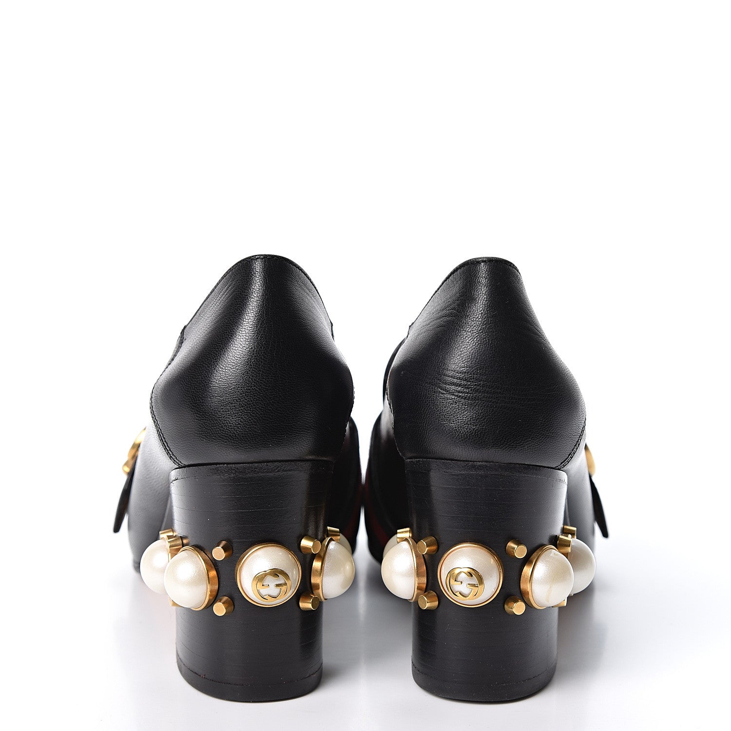 Gucci Malaga Kid Web Pearl Embellished Peyton 75mm Loafer Pumps 38 Black 5 of 9