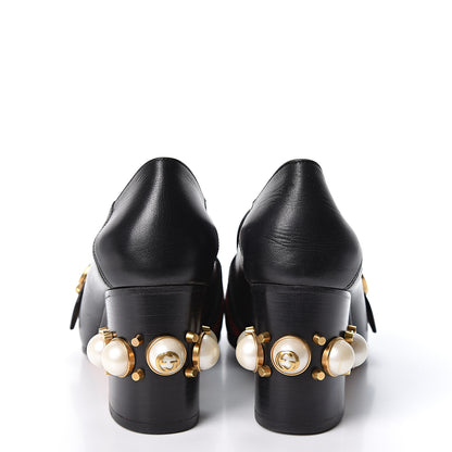 Gucci Malaga Kid Web Pearl Embellished Peyton 75mm Loafer Pumps 38 Black 5 of 9