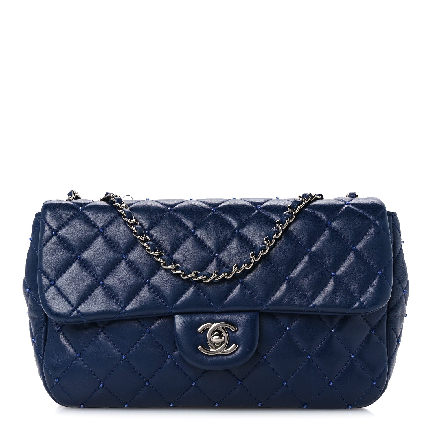 Chanel Lambskin Quilted Strass Flap Dark Blue 1 of 11