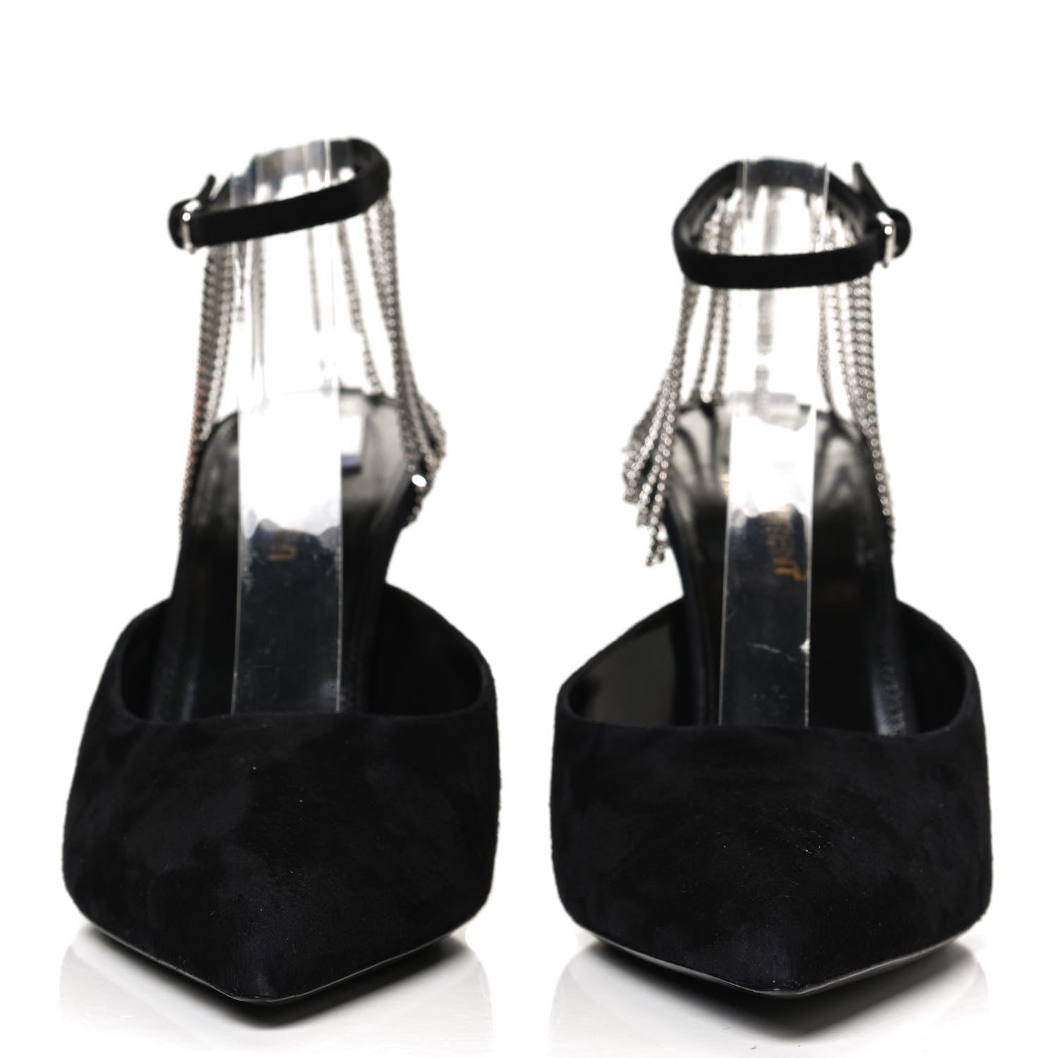 Saint Laurent Suede Chain Trim Pumps 37.5 Black 2 of 12