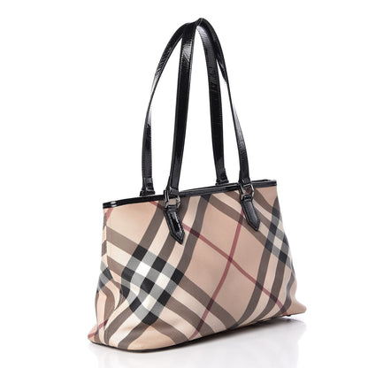Burberry Patent Trim Nova Check Shopper Tote Black 3 of 13