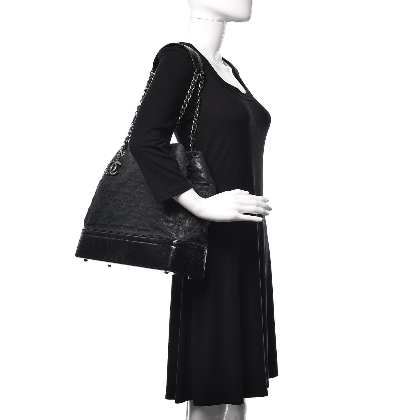 Iridescent Calfskin Quilted Large VIP Tote Black